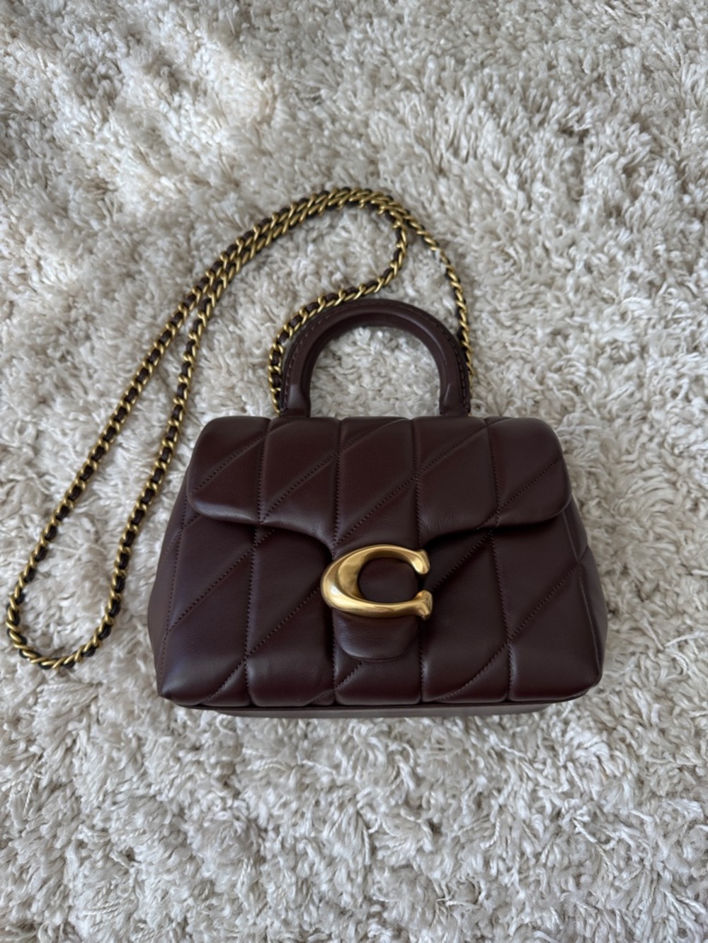 Coach Quilted Tabby Top Handle small Crossbody in Maple with Gold Hardware